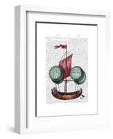 Hot Air Balloon Airship with Red Sail-Fab Funky-Framed Art Print