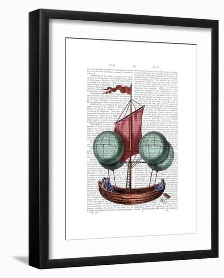 Hot Air Balloon Airship with Red Sail-Fab Funky-Framed Art Print