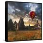 Hot Air Balloon Flying over Red Poppies Field Cappadocia Region, Turkey-Tetyana Kochneva-Framed Stretched Canvas