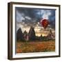 Hot Air Balloon Flying over Red Poppies Field Cappadocia Region, Turkey-Tetyana Kochneva-Framed Photographic Print