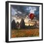 Hot Air Balloon Flying over Red Poppies Field Cappadocia Region, Turkey-Tetyana Kochneva-Framed Photographic Print