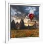 Hot Air Balloon Flying over Red Poppies Field Cappadocia Region, Turkey-Tetyana Kochneva-Framed Photographic Print