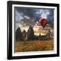 Hot Air Balloon Flying over Red Poppies Field Cappadocia Region, Turkey-Tetyana Kochneva-Framed Photographic Print