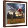 Hot Air Balloon Flying over Red Poppies Field Cappadocia Region, Turkey-Tetyana Kochneva-Framed Photographic Print