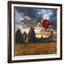 Hot Air Balloon Flying over Red Poppies Field Cappadocia Region, Turkey-Tetyana Kochneva-Framed Photographic Print