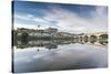 Hot-air balloon in the sky above the castle, Amboise, Indre-et-Loire, Loire Valley, Centre, France,-Francesco Vaninetti-Stretched Canvas