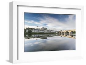 Hot-air balloon in the sky above the castle, Amboise, Indre-et-Loire, Loire Valley, Centre, France,-Francesco Vaninetti-Framed Photographic Print