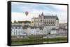 Hot-air balloon in the sky above the castle, Amboise, UNESCO World Heritage Site, Indre-et-Loire, L-Francesco Vaninetti-Framed Stretched Canvas