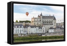 Hot-air balloon in the sky above the castle, Amboise, UNESCO World Heritage Site, Indre-et-Loire, L-Francesco Vaninetti-Framed Stretched Canvas