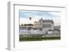 Hot-air balloon in the sky above the castle, Amboise, UNESCO World Heritage Site, Indre-et-Loire, L-Francesco Vaninetti-Framed Photographic Print