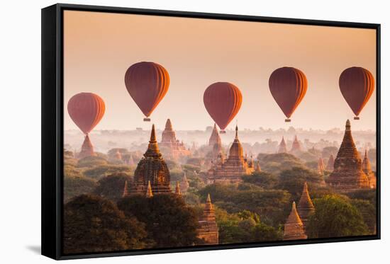 Hot Air Balloon over Plain of Bagan at Sunrise, Myanmar-lkunl-Framed Stretched Canvas