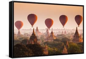 Hot Air Balloon over Plain of Bagan at Sunrise, Myanmar-lkunl-Framed Stretched Canvas