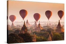 Hot Air Balloon over Plain of Bagan at Sunrise, Myanmar-lkunl-Stretched Canvas