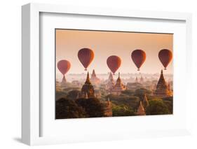 Hot Air Balloon over Plain of Bagan at Sunrise, Myanmar-lkunl-Framed Photographic Print