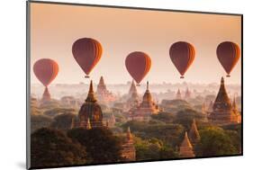 Hot Air Balloon over Plain of Bagan at Sunrise, Myanmar-lkunl-Mounted Photographic Print