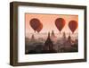 Hot Air Balloon over Plain of Bagan in Misty Morning, Myanmar-lkunl-Framed Photographic Print