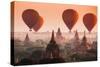 Hot Air Balloon over Plain of Bagan in Misty Morning, Myanmar-lkunl-Stretched Canvas