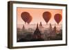 Hot Air Balloon over Plain of Bagan in Misty Morning, Myanmar-lkunl-Framed Photographic Print