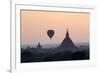 Hot Air Balloon over Temples on a Misty Morning at Dawn, Bagan (Pagan), Myanmar (Burma)-Stephen Studd-Framed Photographic Print