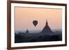 Hot Air Balloon over Temples on a Misty Morning at Dawn, Bagan (Pagan), Myanmar (Burma)-Stephen Studd-Framed Photographic Print