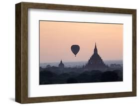 Hot Air Balloon over Temples on a Misty Morning at Dawn, Bagan (Pagan), Myanmar (Burma)-Stephen Studd-Framed Photographic Print