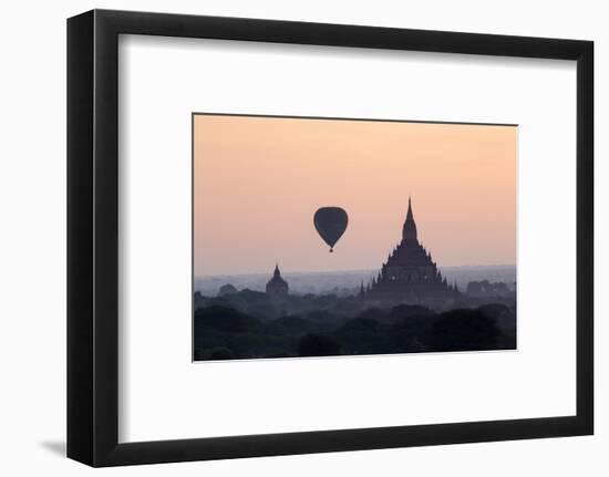 Hot Air Balloon over Temples on a Misty Morning at Dawn, Bagan (Pagan), Myanmar (Burma)-Stephen Studd-Framed Photographic Print