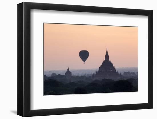 Hot Air Balloon over Temples on a Misty Morning at Dawn, Bagan (Pagan), Myanmar (Burma)-Stephen Studd-Framed Photographic Print