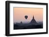 Hot Air Balloon over Temples on a Misty Morning at Dawn, Bagan (Pagan), Myanmar (Burma)-Stephen Studd-Framed Photographic Print