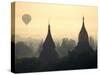 Hot Air Balloon over the Temple Complex of Pagan at Dawn, Burma-Brian McGilloway-Stretched Canvas