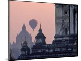 Hot Air Balloon over the Temple Complex of Pagan at Dawn, Burma-Brian McGilloway-Mounted Photographic Print