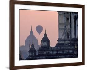 Hot Air Balloon over the Temple Complex of Pagan at Dawn, Burma-Brian McGilloway-Framed Photographic Print