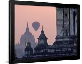 Hot Air Balloon over the Temple Complex of Pagan at Dawn, Burma-Brian McGilloway-Framed Photographic Print