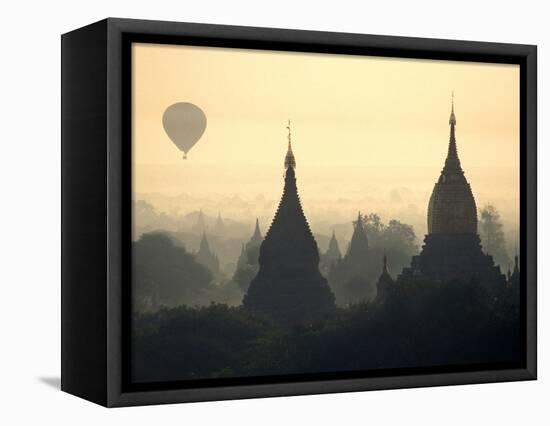Hot Air Balloon over the Temple Complex of Pagan at Dawn, Burma-Brian McGilloway-Framed Stretched Canvas