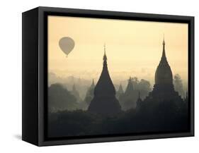 Hot Air Balloon over the Temple Complex of Pagan at Dawn, Burma-Brian McGilloway-Framed Stretched Canvas