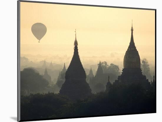 Hot Air Balloon over the Temple Complex of Pagan at Dawn, Burma-Brian McGilloway-Mounted Photographic Print