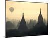 Hot Air Balloon over the Temple Complex of Pagan at Dawn, Burma-Brian McGilloway-Mounted Photographic Print