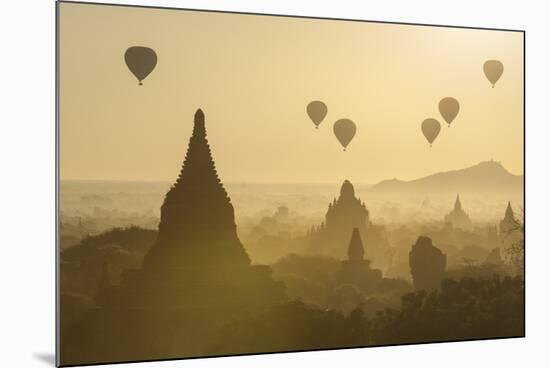 Hot air balloons above the temples of Bagan (Pagan), Myanmar (Burma), Asia-Janette Hill-Mounted Photographic Print