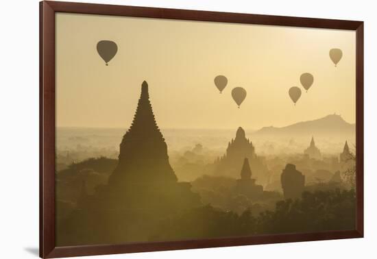 Hot air balloons above the temples of Bagan (Pagan), Myanmar (Burma), Asia-Janette Hill-Framed Photographic Print