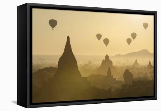 Hot air balloons above the temples of Bagan (Pagan), Myanmar (Burma), Asia-Janette Hill-Framed Stretched Canvas