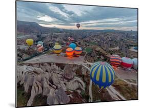 Hot Air Balloons (Atmosphere Ballons) Flying over Mountain Landscape at Cappadocia, UNESCO World He-Vadim Petrakov-Mounted Photographic Print