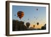 Hot Air Balloons Cruising over Cappadocia, Anatolia, Turkey, Asia Minor, Eurasia-James Strachan-Framed Photographic Print