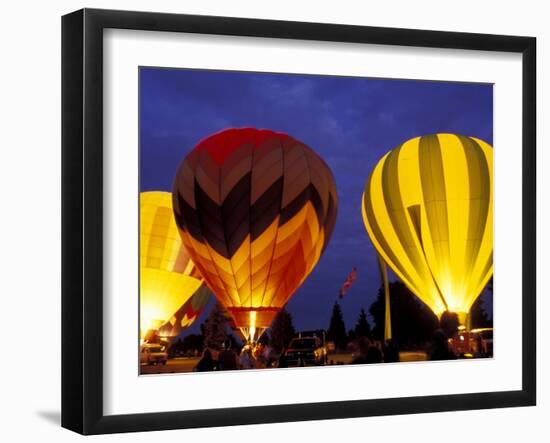 Hot Air Balloons During Night Glow, Kent, Washington, USA-Merrill Images-Framed Premium Photographic Print