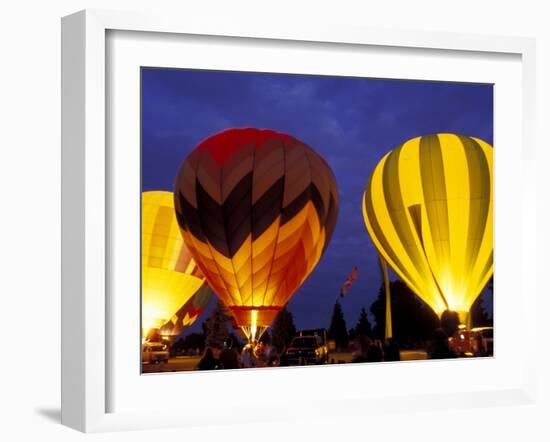 Hot Air Balloons During Night Glow, Kent, Washington, USA-Merrill Images-Framed Photographic Print