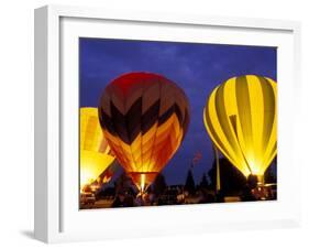 Hot Air Balloons During Night Glow, Kent, Washington, USA-Merrill Images-Framed Photographic Print