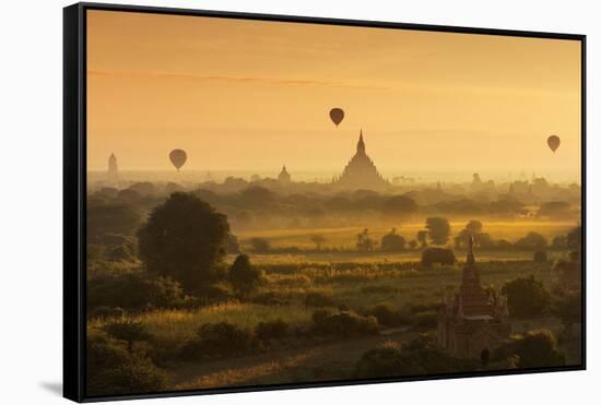 Hot Air Balloons Floating over Bagan at Dawn-Jon Hicks-Framed Stretched Canvas