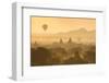 Hot air balloons fly over the temples of Bagan at sunrise on a misty morning, Myanmar-Tim Mannakee-Framed Photographic Print