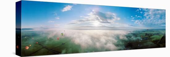 Hot Air Balloons Flying over Mountain, Adirondack Mountains, New York State, USA-null-Stretched Canvas