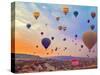 Hot Air Balloons Flying over Mountains Landscape Sunset Vintage Nature Background-Danilin VladyslaV Travel-Stretched Canvas