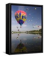 Hot Air Balloons Reflected in Prospect Lake, Colorado Springs, Colorado, USA-Don Grall-Framed Stretched Canvas