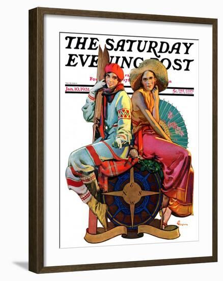 "Hot and Cold Vacations," Saturday Evening Post Cover, January 10, 1931-Elbert Mcgran Jackson-Framed Giclee Print